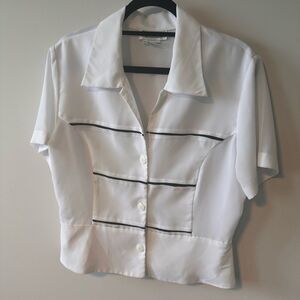 Alexandria Vintage Short Sleeve Button Down w/ Black Contrast Stitch Size 12